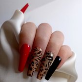 SD Press on Nails - B-86 - Plaknagels - Gelnagels - Handgemaakt - 20 stuks - Rood Zwart Leopard - Nepnagels - XL Nails - Valse Nagels - Extra Lange Nagels - Cosplay - Extreme Long Nails - XL Coffin/Tapered nails - Nail Art