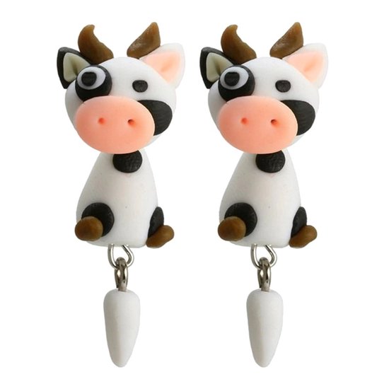 Fako Bijoux® - Boucles d'oreilles - Dancing Cow - Wit
