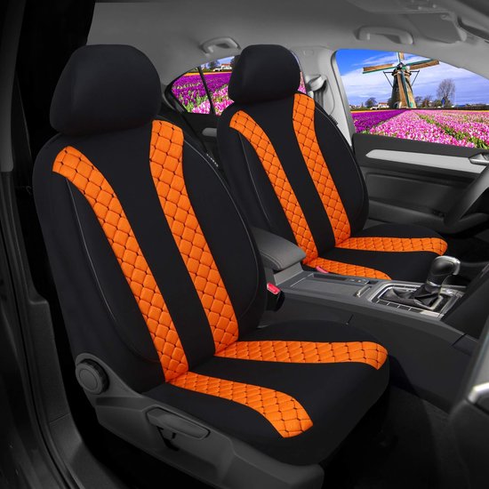 Autostoelhoezen voor Chevrolet Trax 2013 in pasvorm, set van 2 stuks Bestuurder 1 + 1 passagierszijde N - Serie - N705 - Zwart/oranje