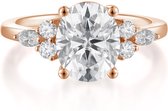 Lustrina - 14k Roségouden Ovaal Moissanite Ring met Schitterende Accenten - 3 karaat