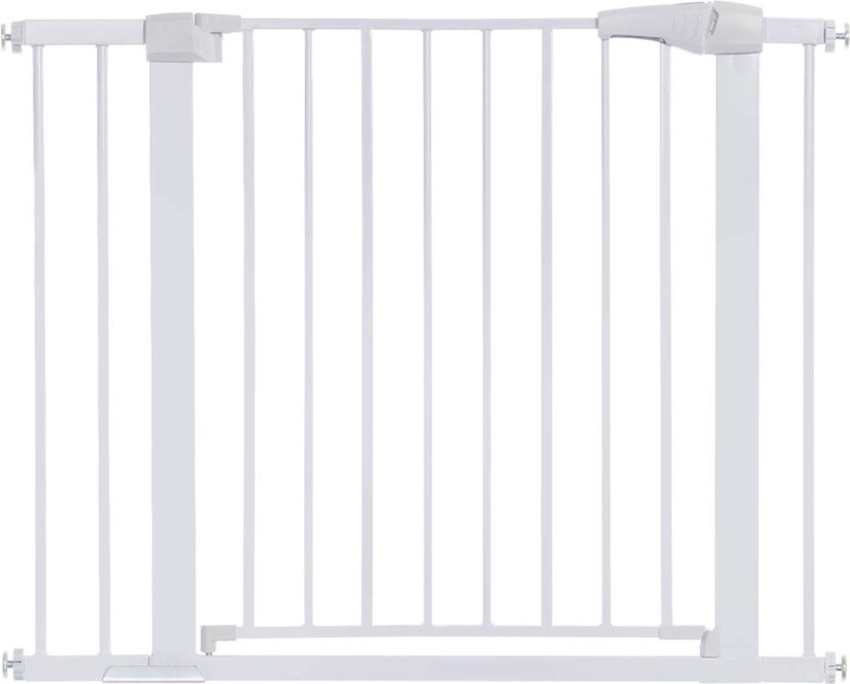 Traphekje Zonder Boren - Met 2x Verlengstuk Links en Rechts - Breedte 75-103cm Hoogte 76cm - Veiligheidshek voor Baby's, Kinderen, Huisdieren - Wit
