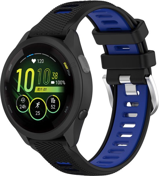 Strap-it Sport siliconen smartwatch bandje 20mm - geschikt voor Garmin Venu / Venu SQ / SQ 2 / Venu 2 Plus / Vivoactive 3 / Vivoactive 5 / Vivomove (HR - Style - Luxe - Sport) / Forerunner 245 / 645 / 55 / 165 - zwart/blauw