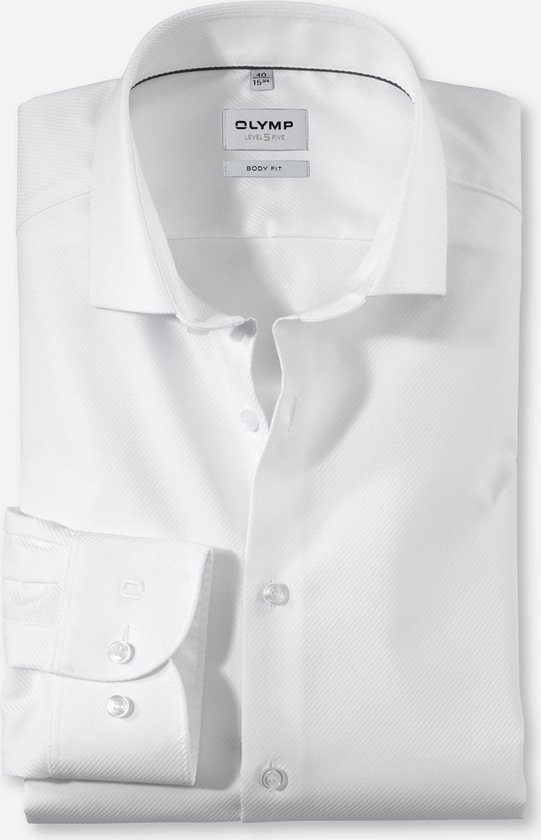 OLYMP Level 5 body fit overhemd - wit diamant twill - Strijkvriendelijk - Boordmaat: