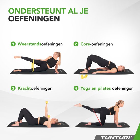 Tunturi NBR Yogamat Anti Slip - Fitnessmat Extra dik & zacht - Sportmat - 180x60x1.5cm - Incl Trainingsapp - Zwart - Tunturi