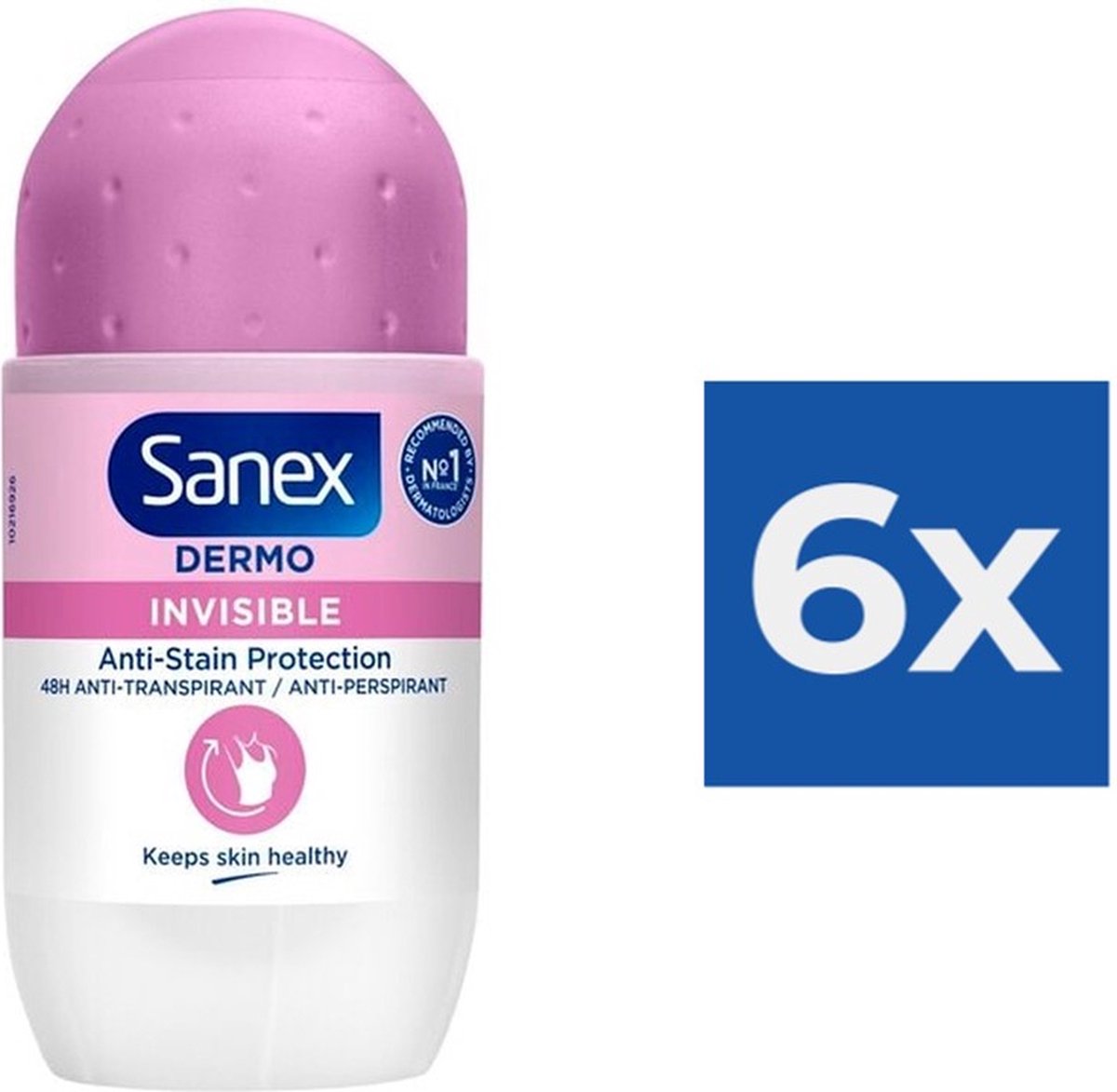 Sanex Deo Roller - Dermo Invisible Anti White Marks - 6 x 50 ml