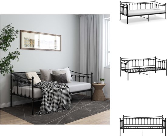 vidaXL Bedbank Omzetbaar - Zwart - 206 x 95 x 91.5 cm - Metalen frame - Bed