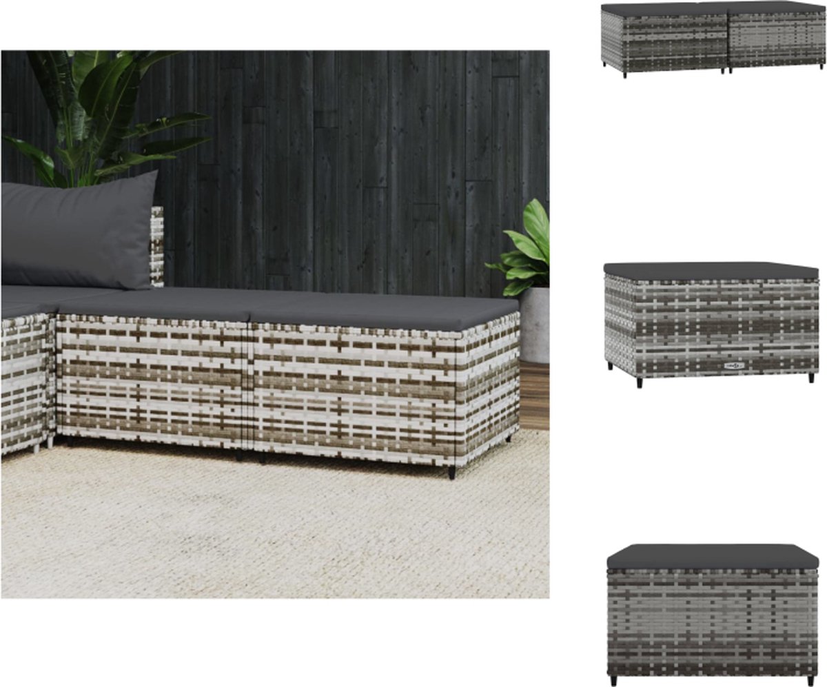 vidaXL Voetensteunen - 2 - st - met - kussens - poly - rattan - grijs