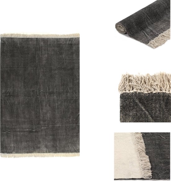 vidaXL Kelim tapijt - handgeweven 100% katoen - antraciet - 120 x 180 cm - Vloerkleed
