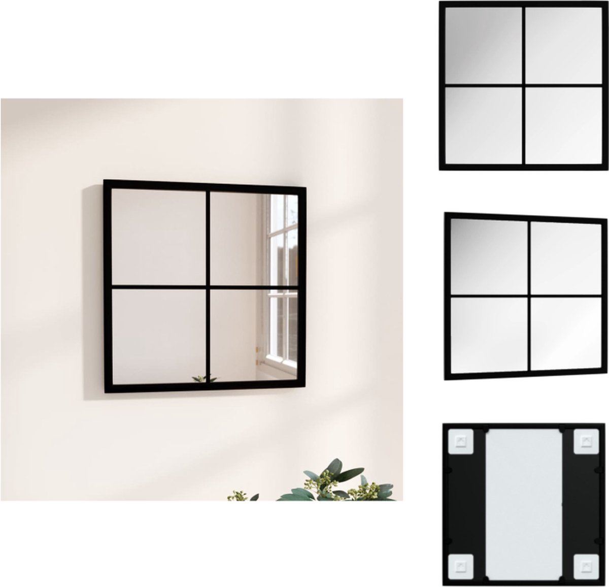 VidaXL Wandspiegel Zwart 40 x 40 cm Metaal en Glas Wandmontage Tijdloos Ontwerp Spiegel