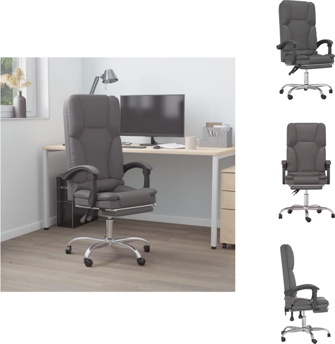 vidaXL Verstelbare Bureaustoel - Grijs - Massagefunctie - 63x56x(110.5-120) cm - Bureaustoel