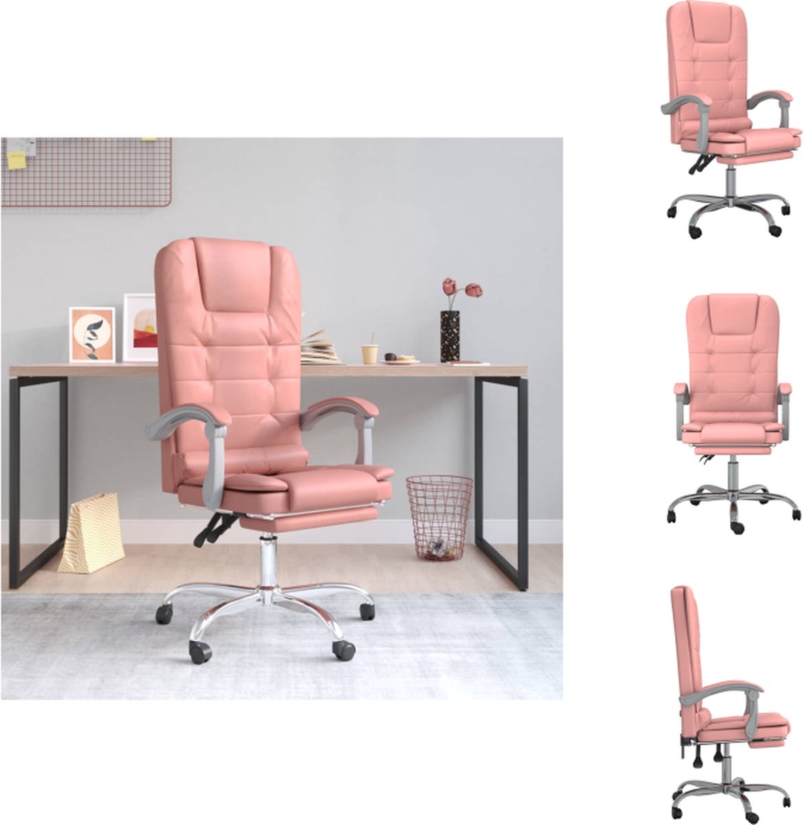 VidaXL Ergonomische bureaustoel roze 63x56cm Massagefunctie Bureaustoel