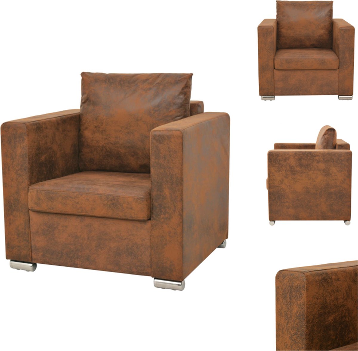 VidaXL Fauteuil Houten Frame Vintage Suède-Look 82 x 73 x 82 cm Bruin Fauteuil