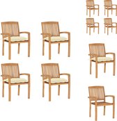 vidaXL Chaises de jardin empilables en bois - 60 x 57,5 ​​x 90 cm - Résistant aux intempéries - Avec Coussins - 4 Chaises - 4 Coussins d'assise - vidaXL - Chaise de jardin