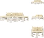 vidaXL Pallet Lounge Set - Grenenhout - 70 x 67.5 x 60.8 cm - crème en wit - Tuinset