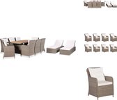vidaXL Poly Rattan Tuinset - Bruin en wit - 200 x 100 x 74 cm - Ligstoel - stoel - tafel - Verstelbare rugleuning - Inclusief kussens - Stevig frame - Tuinset