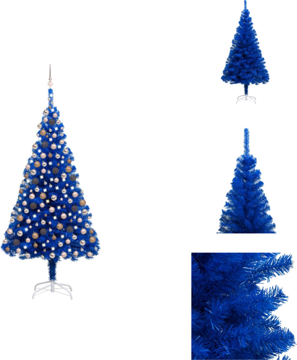 vidaXL Kunstkerstboom - Kerstverlichting - Blauw - 240 cm - PVC - LED-verlichting - Decoratieve kerstboom