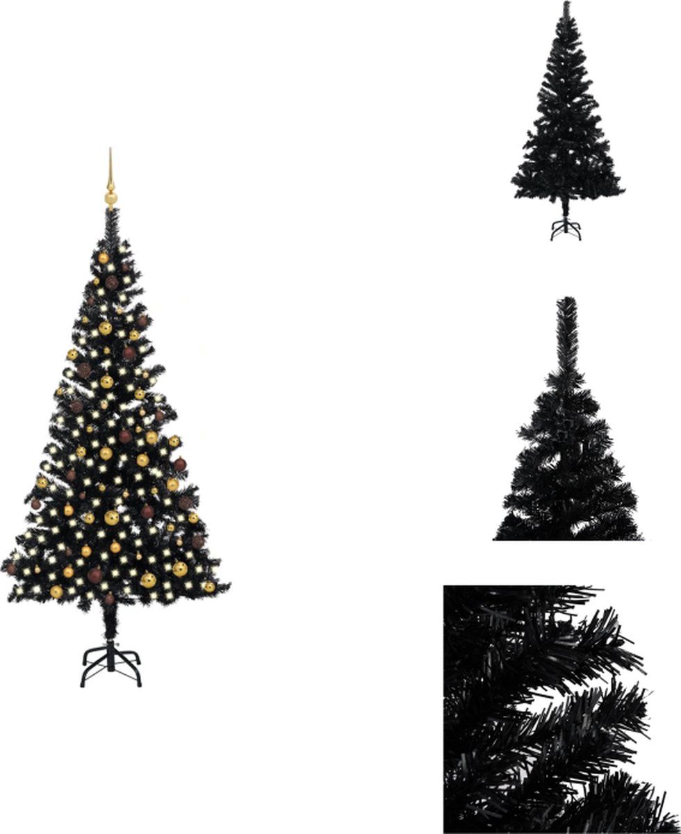 vidaXL zwarte kunstkerstboom - 240 cm - LED-verlichting - PVC - Decoratieve kerstboom