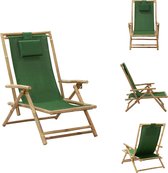vidaXL Fauteuil pliant - Bamboe - Tissu vert - 64 x 89 x (71 - 94) cm - Réglable - Chaise de jardin