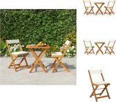 vidaXL ensemble bistro pliant en bois - bois d'acacia massif - table - 60x60x73cm - chaise - 40x53x80cm - coussins inclus - Ensemble de jardin