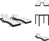 vidaXL Chaises longues Poly rotin - Comprend table d'appoint - Zwart et blanc - 213 x 70 x (40-91,5) cm - Dossier réglable - Résistant à l'eau - Chaise longue