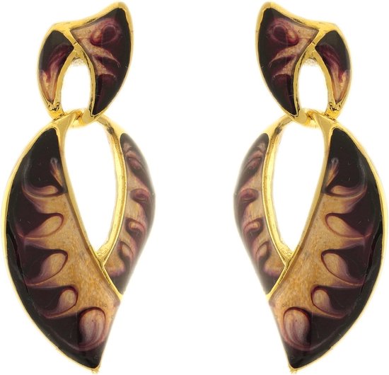 Behave Dames oorbellen hangers goud-kleur paars design 4 cm