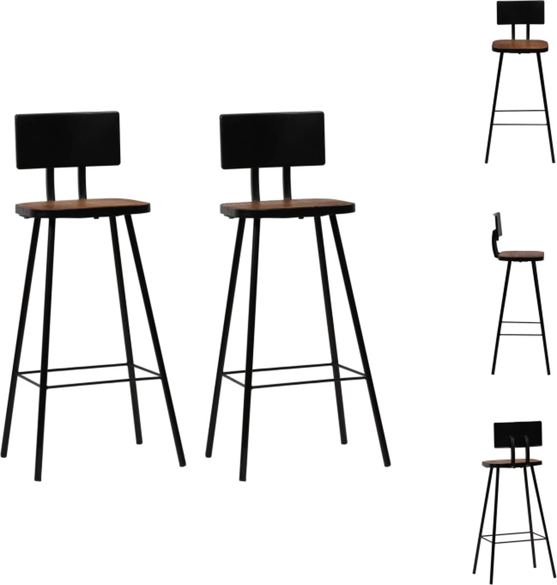 VidaXL Barstoelen Massief gerecycled hout 45 x 36 x 99 cm Industriële stijl Barkruk