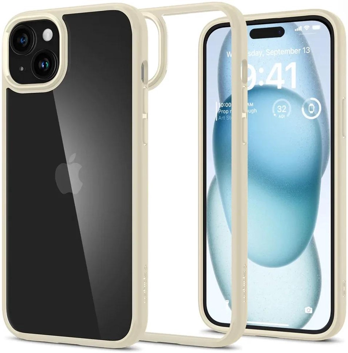 Spigen Ultra Hybrid geschikt voor Apple iPhone 15 Hoesje Back Cover Beige