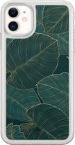Casimoda® hoesje - Geschikt voor iPhone 11 - Monstera Leaves - 2-in-1 case - Schokbestendig - Bloemen - Verhoogde randen - Groen, Transparant