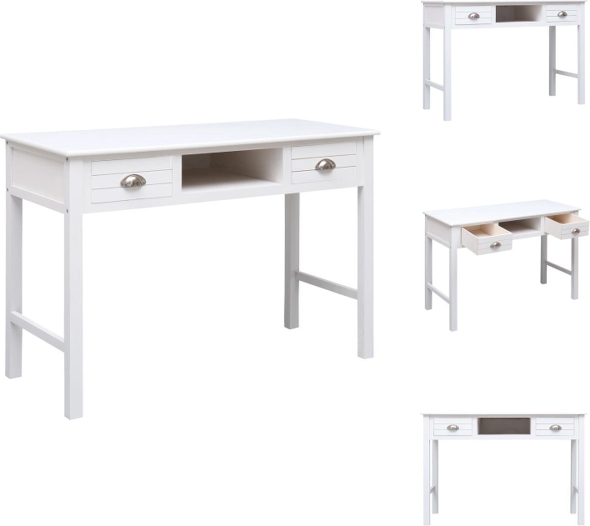 VidaXL Bureau Klassiek Hout 110 x 45 x 76 cm Wit Bureau
