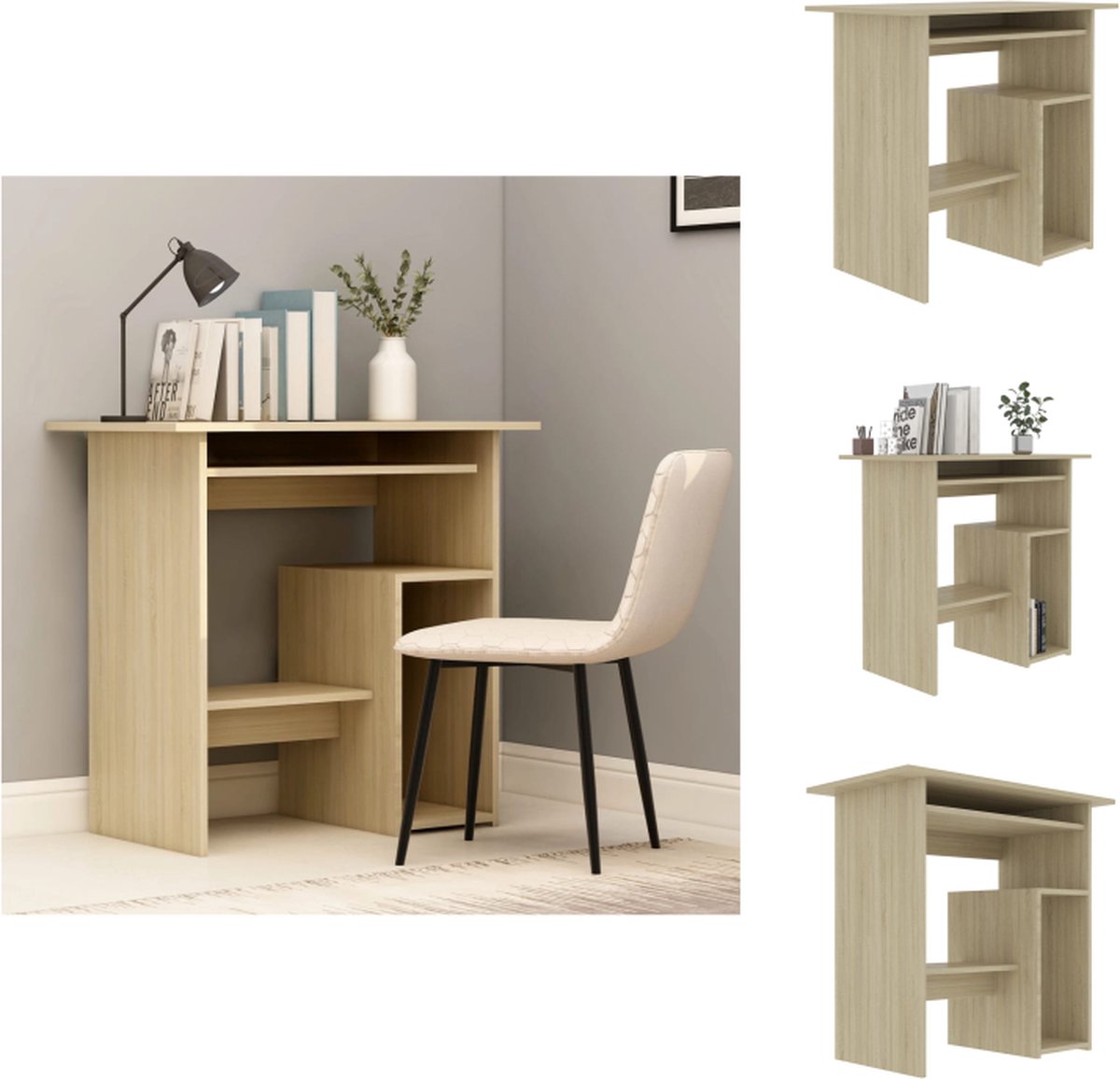 Bureau 80x45x74 cm bewerkt hout grijs sonoma