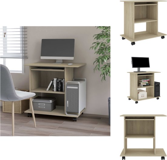 VidaXL Computerbureau Compact Sonoma Eiken 80 X 50 X 75 Cm Met vidaxl-computerbureau-compact-sonoma-eiken-80-x-50-x-75-cm-met
