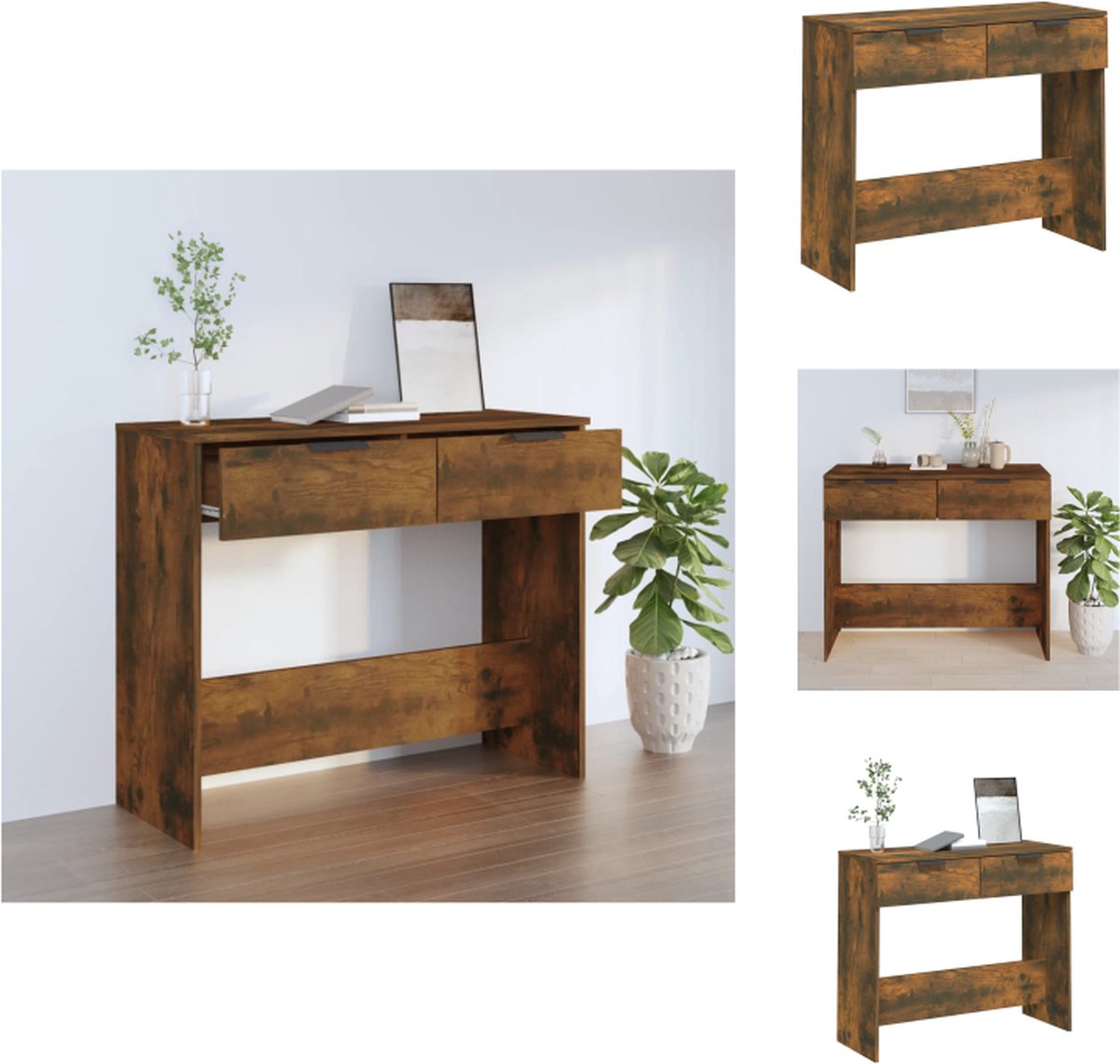 vidaXL Wandtafel - 90x36x75 - cm - bewerkt - hout - gerookt - eikenkleurig