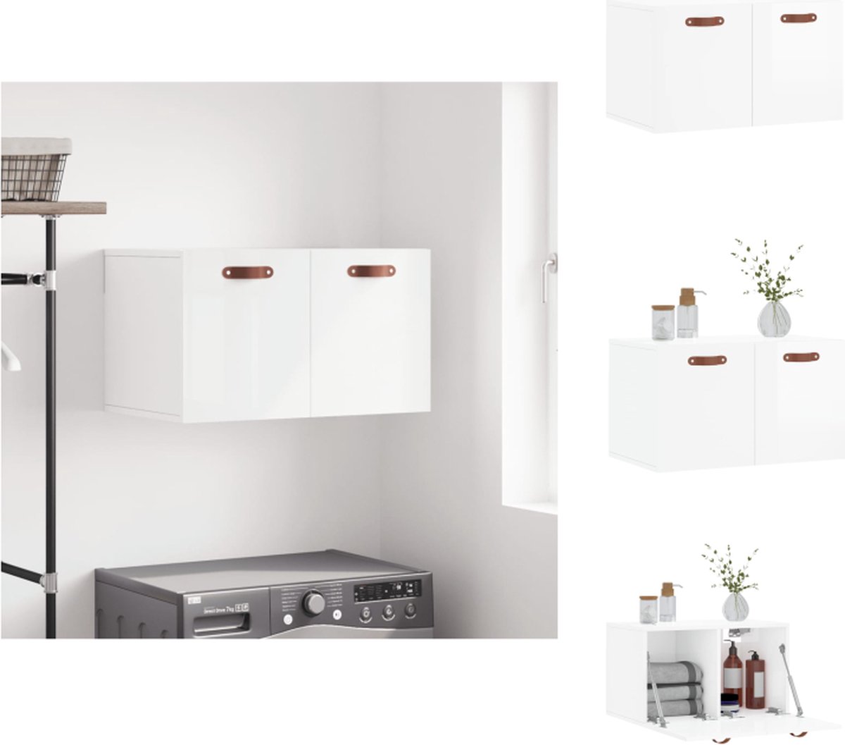 VidaXL Wandkast Hoogglans wit 60 x 36.5 x 35 cm Bewerkt hout Kast