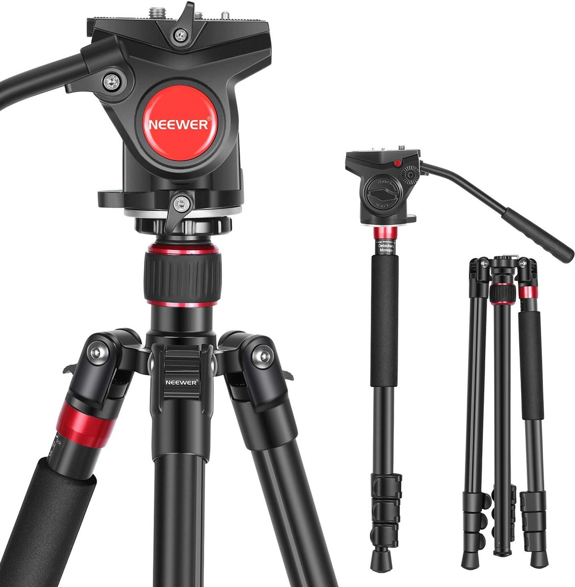 Neewer® - Aluminium Camera Statief Monopod 2-in-1 - 181 cm, 1/4 Inch en 3/8 Inch Schroeven - Panoramakop, Draagtas - voor Nikon Canon DSLR Video Camera's, Tot 26.5 LB Laden