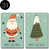 10x Kerst Label / Kaartje van karton / Cadeaulabels | MERRY CHRISTMAS | kerstman & kerstboom | 85 x 55 mm