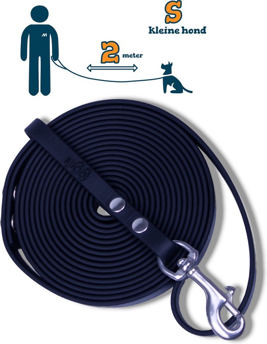 Miqdi BioThane hondenriem – zwart – 9 mm breed - 2 meter lang - met handvat