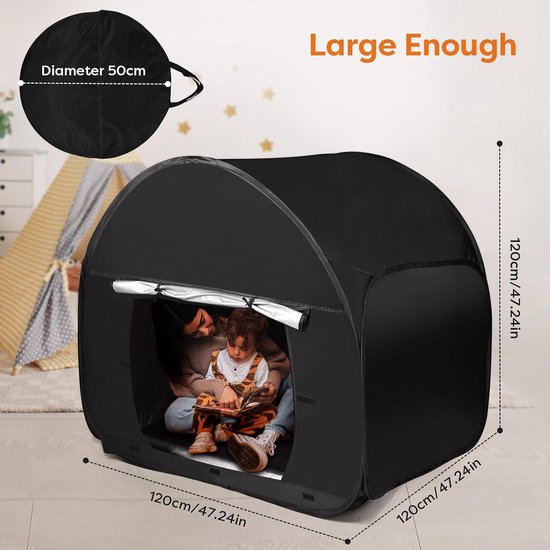 Tente Sensorielle Pop-Up 120x120x120 Cm – Tissu Occultant, Anti-UV – Pour Enfants Autistes, Anxiété, Jeu Calme – Intérieur Comme Extérieur