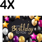 BWK Textiele Placemat - Verjaardag - Balonnen - Happy Birthday - Set van 4 Placemats - 45x30 cm - Polyester Stof - Afneembaar