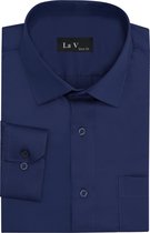 La V heren overhemd slim fit met strijkvrij Donkerblauw M