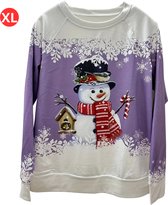 Livano Kersttrui - Dames - Foute Kersttrui - Christmas Sweater - Kerst Sweater - Christmas Jumper - Pyjama - Pullover - Sneeuwpop - Paars - Maat XL