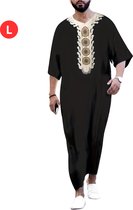 Livano Islamitische Kleding - Djellaba Heren - Moslim Kleding - Arabisch Mannen Kaftan - Alhamdulillah - Zwart L