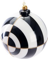 BRUBAKER Premium Kerstballen Met Cirkelpatroon, 10 Cm, Glazen Boombal Met Porseleinen Toppen, Handgemaakt, Kerstboomdecoratie, Kerstballen, Zwart/Wit En Goud