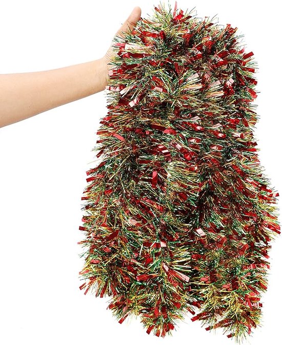 Rood en Groene Klatergoud Kerst Guirlande 10 m Glanzend Metallic