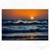 De Muurdecoratie - Schilderij zonsondergang op zee 150x100 cm - Schilderij natuur - Print op canvas - Schilderij zon - Water - Slaapkamer wanddecoratie - Badkamer schilderijen