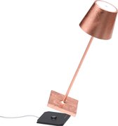 Zafferano Poldina Pro Tafellamp - Oplaadbare Buitenlamp Koper - Bureaulamp Snoerloos - Dimbare LED Lamp - Tuinlamp met Draadloos Oplaadstation - 38 cm x Ø 11cm