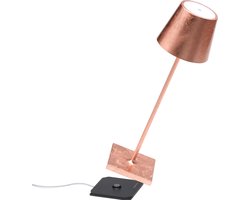 Zafferano Poldina Pro Tafellamp - Oplaadbare Buitenlamp Koper - Bureaulamp Snoerloos - Dimbare LED Lamp - Tuinlamp met Draadloos Oplaadstation - 38 cm x Ø 11cm