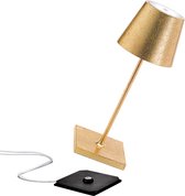 Zafferano Poldina Pro Mini Tafellamp - Oplaadbare Buitenlamp Goud - Bureaulamp Snoerloos - Dimbare LED Lamp - Tuinlamp met Draadloos Oplaadstation - 30 cm x Ø 11cm