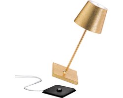Zafferano Poldina Pro Mini Tafellamp - Oplaadbare Buitenlamp Goud - Bureaulamp Snoerloos - Dimbare LED Lamp - Tuinlamp met Draadloos Oplaadstation - 30 cm x Ø 11cm