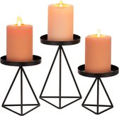 Bougies – Chandeliers géométriques noirs pour bougies piliers – Set de 3 Chandeliers Vintage en fil métallique pour salon, salle à manger, Manteaux , fête de Noël, Halloween, centres de table