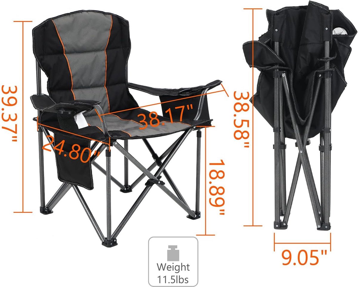 HIGH POINT SPORTS Klapstoel Camping Oversized Opvouwbare Campingstoel Maximale belasting: 200 kg met koeltas, armleuning, bekerhouder, gevoerd, draagbaar, blauw, 2 stuks